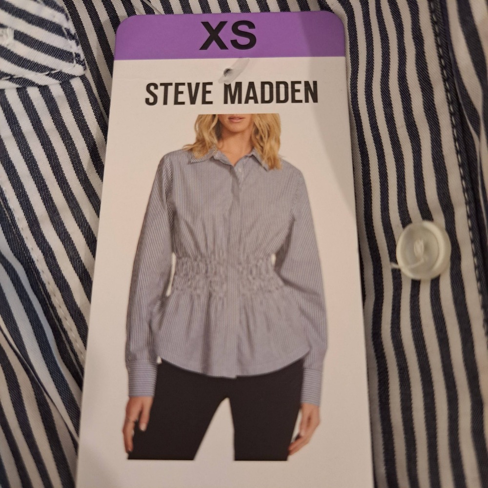Steve Madden Womens Blouse XS Multi NWT Smocked Striped 1848-364